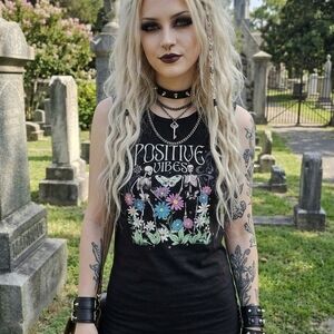 Hot Topic Black Positive Vibes Floral Tank Top